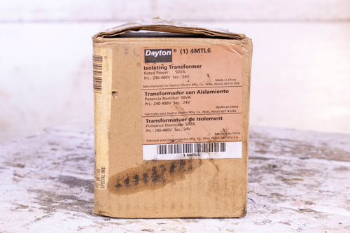 Dayton 4MTL6 Isolating Transformer  50VA Primary 240-480V Secondary 24V