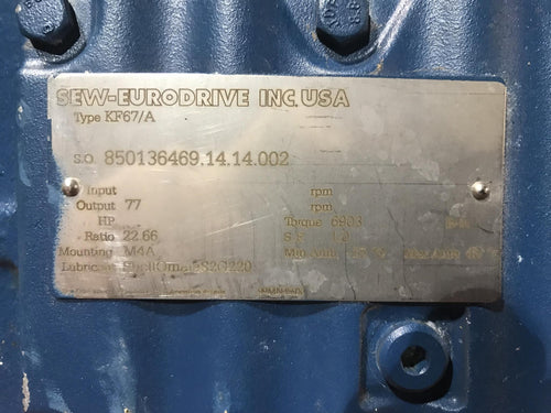 Sew-EuroDrive INC USA KF67/A Ratio 22.66 RIGHT ANGLE GEAR REDUCER 77rpm