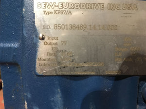 Sew-EuroDrive INC USA KF67/A Ratio 22.66 RIGHT ANGLE GEAR REDUCER 77rpm
