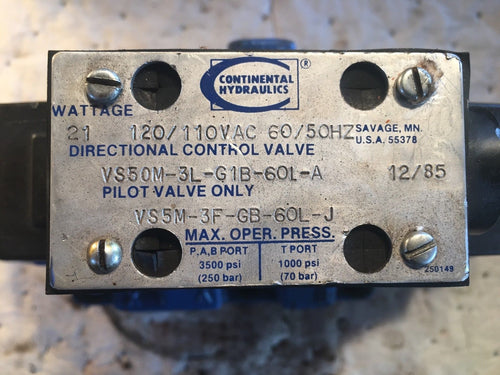 Continental Hydraulics DIRECTIONAL VALVE VS50M-3L-G1B-60L-A VS5M-3F-GB-60L-J VS