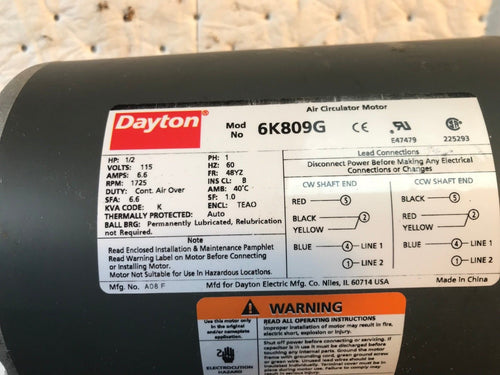 Dayton 6K809G Air Circulator Motor