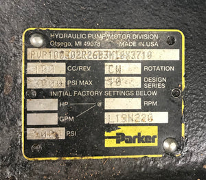Parker Denison PVP100302R26B3M10X3710 Hydraulic Piston Pump