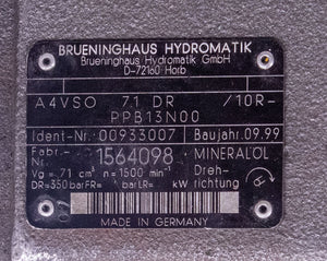 Rexroth 00933007 A4VSO71DR/10R-PPB13N00 Axial Piston Pump Brueninghaus Hydromati