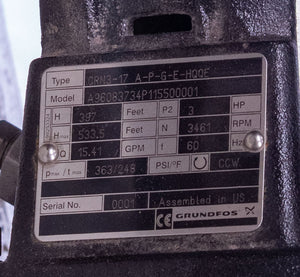 Grundfos Pump CRN3-17 A-P-G-E-HQQE A96083734p115500001 with Baldor VEM3613T Moto